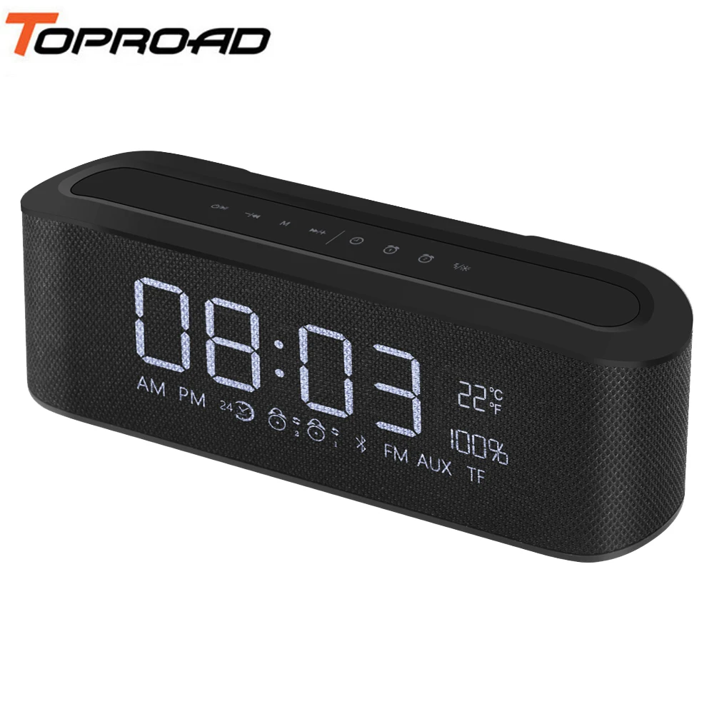TOPROAD Portable Bluetooth Speaker Wireless Hifi Stereo LED Digital Alarm Clock Speakers Support