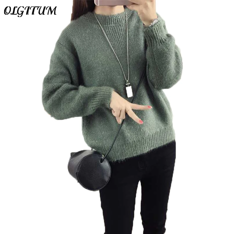 Осень зима новые женские свитера мохеровый пуловер с длинным рукавом кашемировый Повседневный трикотажный свитер Свободный пуловер