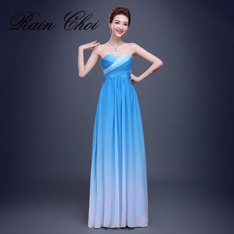 Wholesale Cheap Bridesmaid Dresses Free Shipping Blue Rosy Chiffon Long