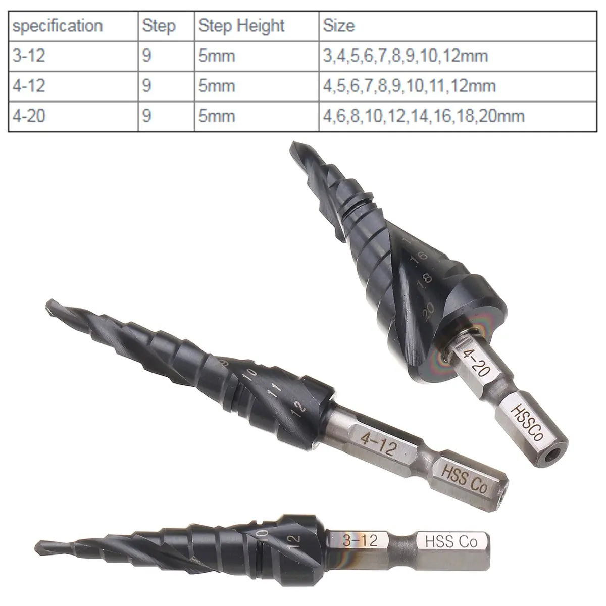 Drillpro HRC89 HSS-Co M35 кобальтовое ступенчатое сверло 3-12/4-12/4-20 мм ступенчатое сверло с покрытием TiAlN 1/4 дюйма с шестигранным хвостовиком деревообрабатывающие Биты