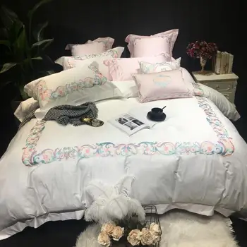 

Brief Style Egyptian cotton White Luxury Bedding Set King Queen size Bed set Embroidery Duvet covers Bed sheet set Pillowcase