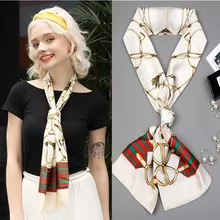 Женский длинный шелковый шарф, корейский Модный женский атласный шарф с принтом, японский шарф для деловых женщин, вечерние шарфы для девушек