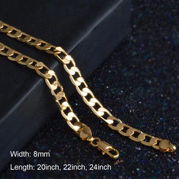 

20pcs 2017 Fashion Men Jewelry 8mm Width Gold color Long Chain Necklace high quality 3 size For Men Wholesale Free Shipping