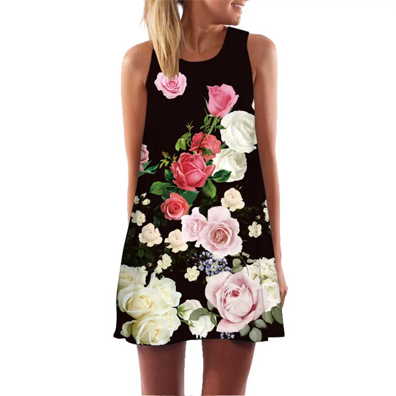 MEIBONA Retro Women Summer Dress A-line Loose Beach Wear Sundress Lady Sexy Party Office Vest Dress Vestidos De Verano