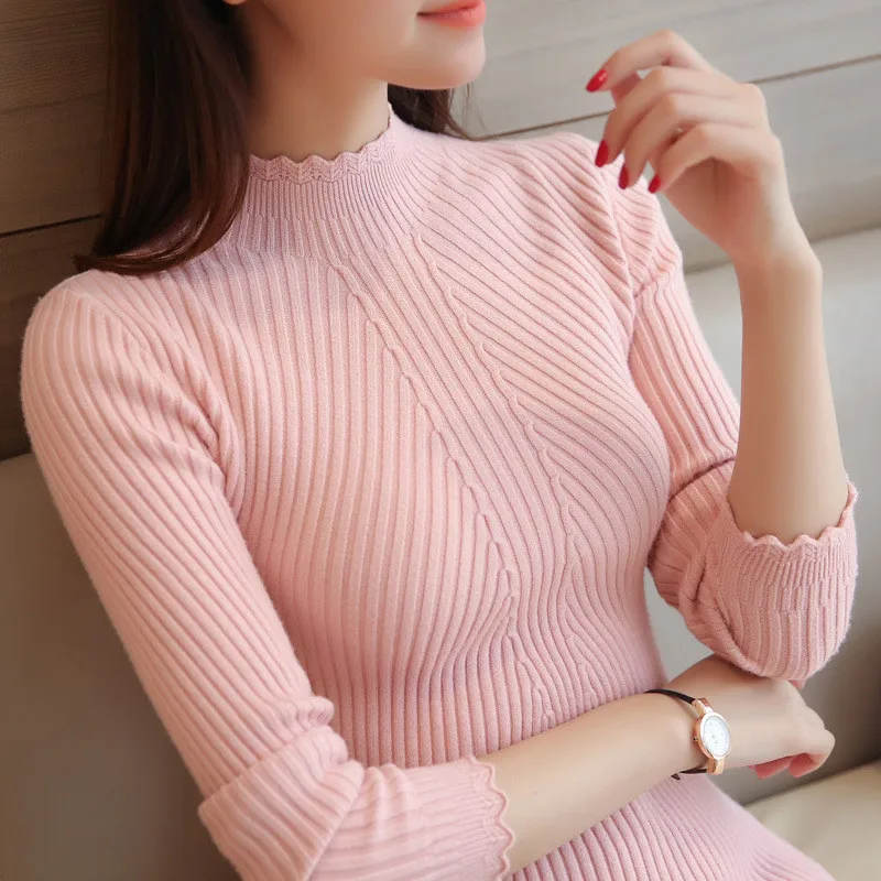 

New 2019 autumn Fashion Women sweater high elastic Solid Turtleneck sweater women slim sexy tight Bottoming Knitted Pullovers