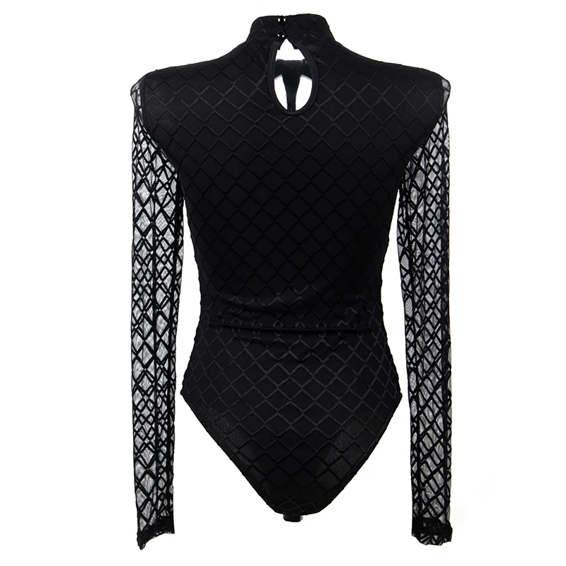 Office Lady Black Bodysuit Long Sleeve Bodycon Plaid Woman Body Top Elegant Casual Romper Women  XL Turtleneck Bodysuit R80752 sequin bodysuit