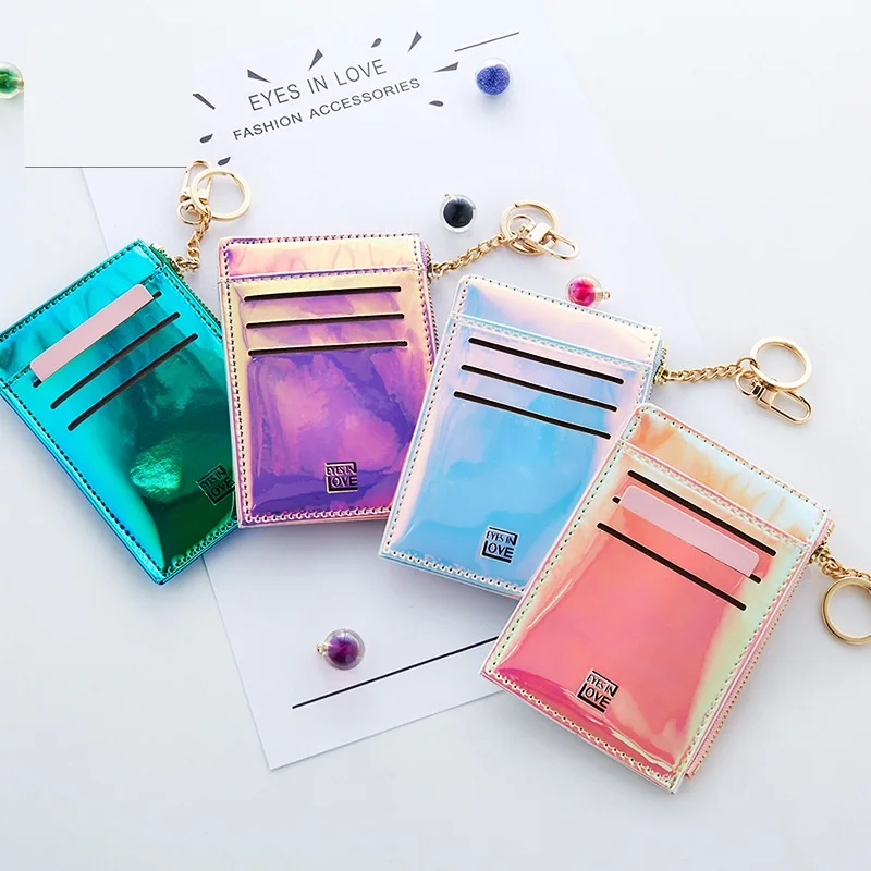 Многофункциональный мини-кошелек для карт с лазерным держателем для карт дизайнерский Кошелек для монет модный однотонный цветной ключ для карт женский клатч