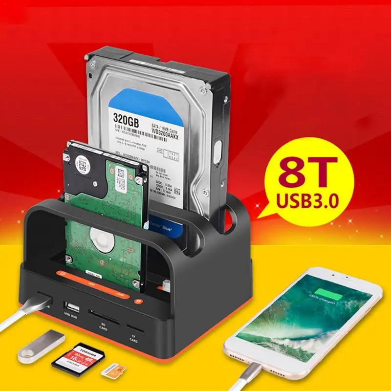 

USB 3.0 To SATA External HDD Hard Disk Drive Three Bay Bock With 2-Port Hub Offline Clone Function For 2.5 Inch 3.5 Inch HDD SSD