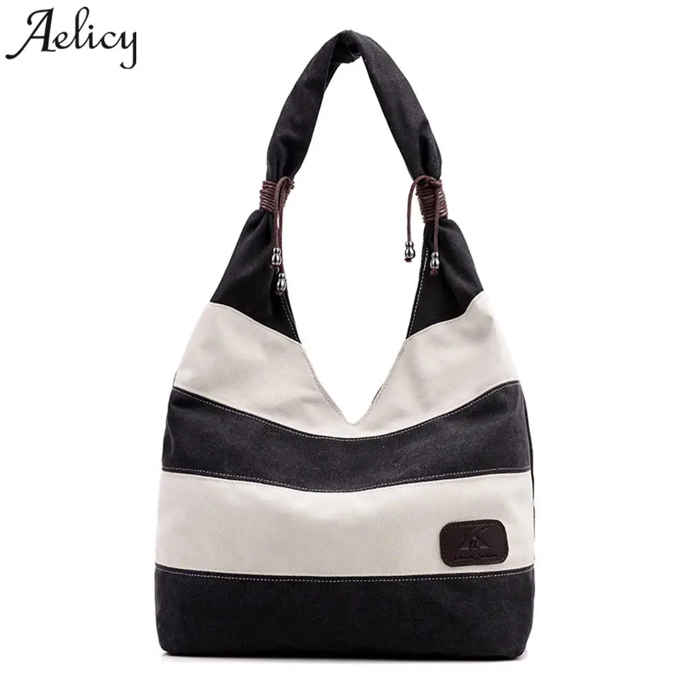 

Aelicy 2018 Women Beach Canvas Bag Fashion Color Stripes Printing Handbags Ladies Large Shoulder Bag Totes Bolsa Shopping Bags
