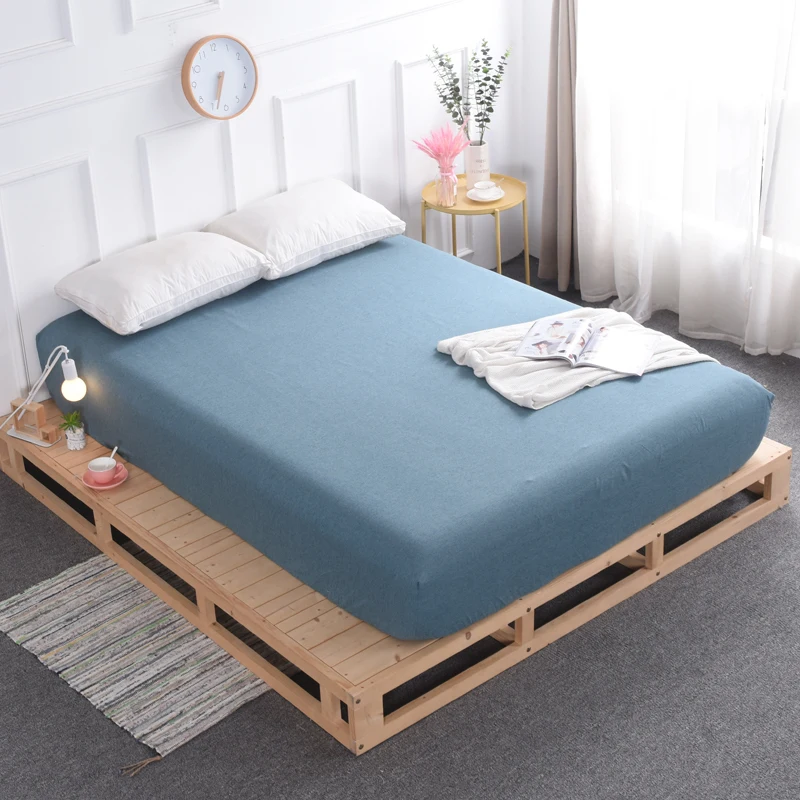 Knitted Cotton Fitted Sheet Single Double Bed Sheet with Elastic 1 Piece Twin Full Queen Bed Linen Japanese Style Mattress Covers