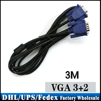 

(Wholesale) 200pcs/lot VGA 3 + 2 Cable Computer Monitor Cable 3M VGA Video Cable