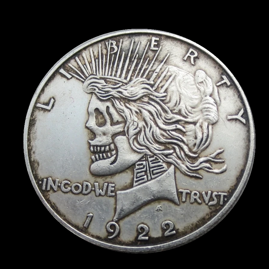 

Hobo Nickle Coin Morgan Dollar 1893/1922 Peace Dollar Two Face Coin Carved Skull Zombie Skeleton Coins Costom Game Coin