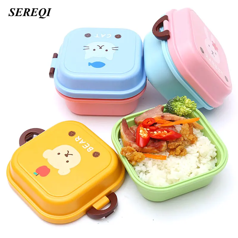 

SEREQI Plastic Food Storage Box Bag For Kids 2 Layer Picnic Box Food Container Kitchen Tools Lovely Bento Box Lunch B Supplies