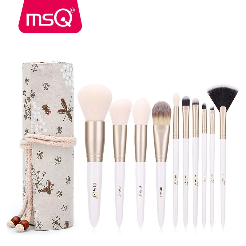 MSQ Pro 10 шт. кисти для макияжа набор кистей для макияжа с деревянной основа, тени для глаз, бровей, губ, кисть с мелкой дробленой льняной чехол для образчиков или изысканной смолы цилиндр - Handle Color: STB10W3