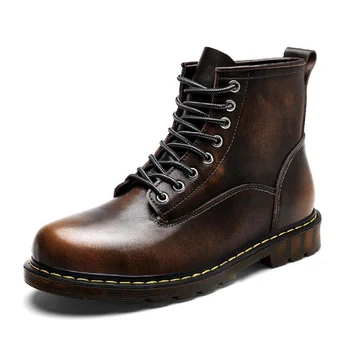 

High Quality British Men Boots Autumn Winter Shoes Men Fashion Lace-up Boots PU Leather Male Botas 2019