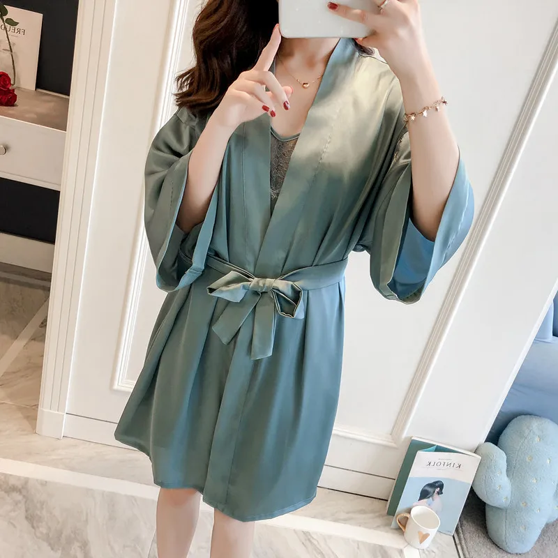 

Charming Bride Bridesmaid Wedding Robe Women Satin Sleepwear Spring Summer Kimono Bathrobe Solid Nightgown Home Dressing Gown