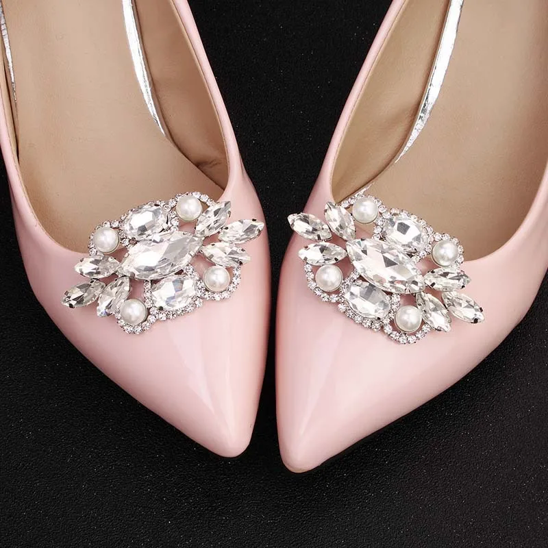

Creative A Pair Shoe Clip Shining Crystals Pearl Silver Color Metal Shoes Clasp Shoes Ornament Bride Wedding Jewelry