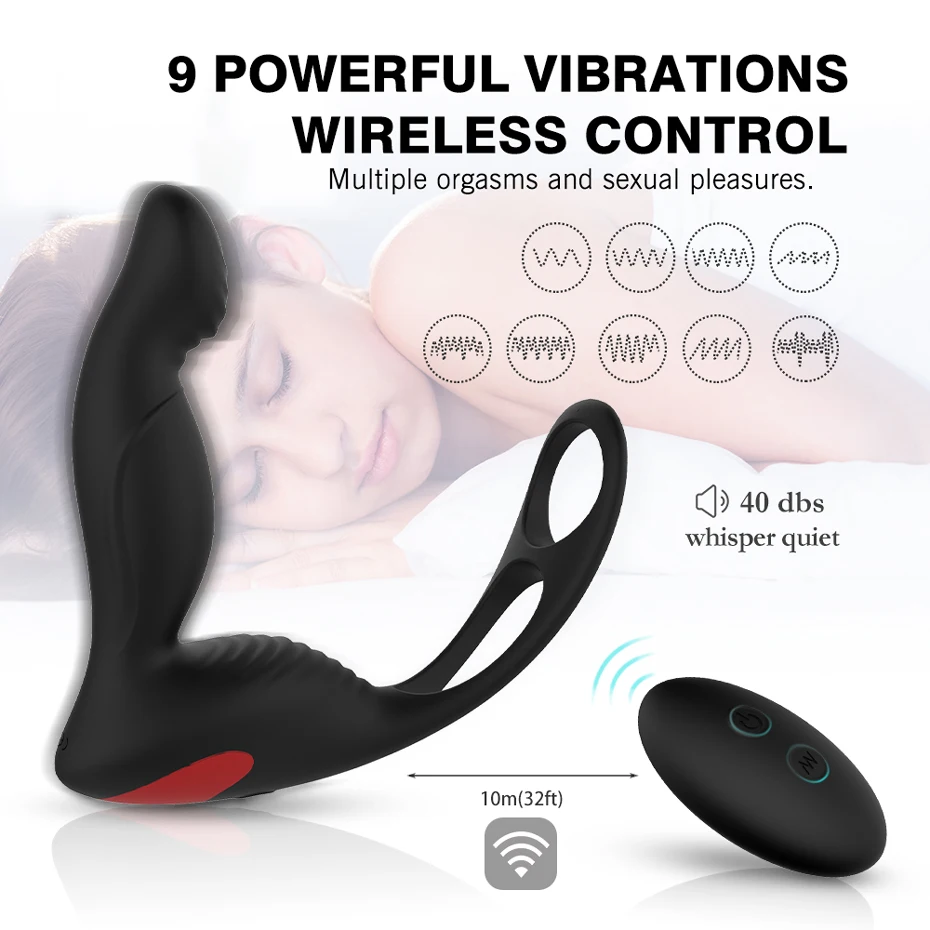 HIMALL Male Prostate Massage Remote Control Anal Vibrator Silicone Sex Toys for Men Butt Plug with Penis Training Ring |