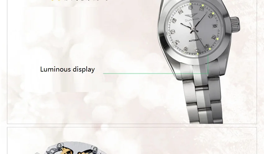 GUANQIN, автоматические часы для женщин, водонепроницаемые, бриллиантовые, женские механические часы, брендовые роскошные часы для девушек, бриллиантовые часы