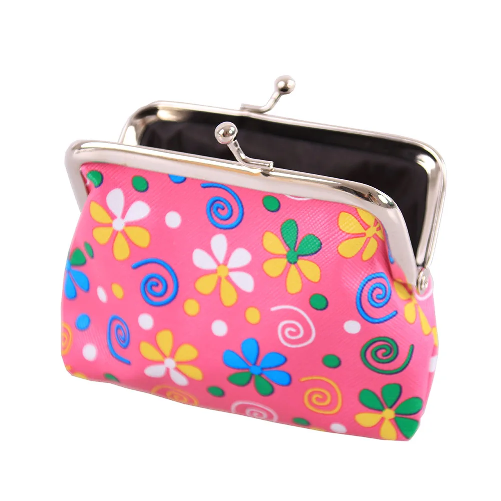 

PVC Leather Flowers Pattern Coin Purse Clasp Closure Horizontal Wallet Children's Creative Short Wallet Printed Mini Coin Purses