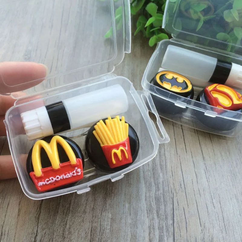 Contact Lens Case Transparent Set Superman Batman Fries Beauty Box Contact Lens Care Case Mate Box