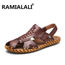 Ramialali/Новинка; высококачественные летние мужские сандалии; мужские сандалии из натуральной кожи; удобная мужская обувь; модные мужские шлепанцы