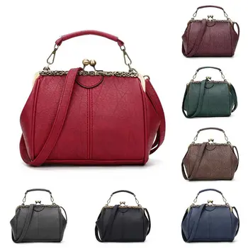 

High Quality Women PU Leather Purse Retro Fashion Top Handle Handbag Kiss Lock Crossbody Shoulder Bag for Ladies