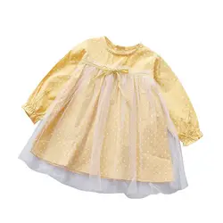 Платья для малышей Новинка 2018 года, одежда для маленьких девочек Кружевной Галстук-бабочка, мини-платье трапециевидной формы для маленьких