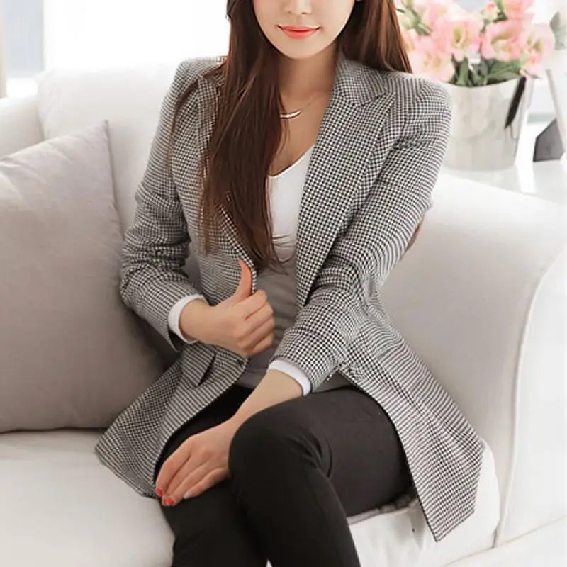 2017 Women Plaid Blazers and Jackets Suit Ladies Long Sleeve Work Wear Blazer Plus Size Casual Female Outerwea
