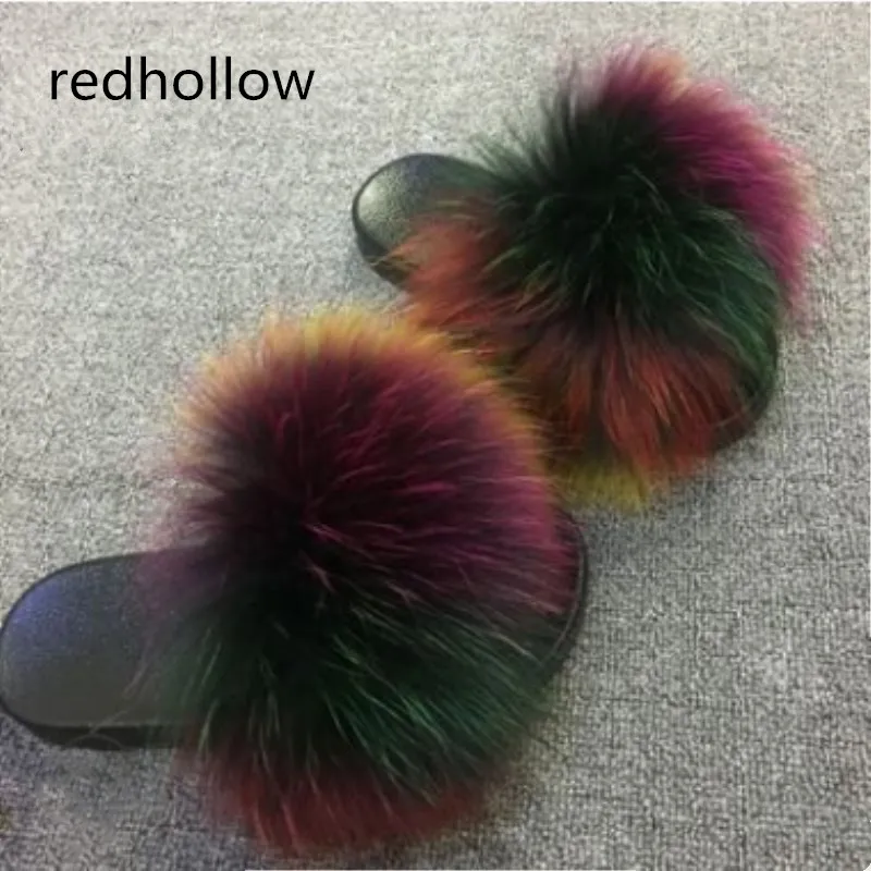 26 colors Fox Hair Slippers Women Fur Home Fluffy Sliders Plush Furry Summer Flats Sweet Ladies Shoes Size 45 Cute Pantufas | Обувь