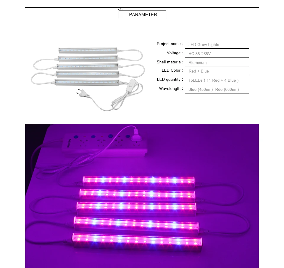 Светодиодный фито-светильник T5, полноспектральный светодиодный светильник для выращивания растений, красный, 660нм, синий, 460нм, для выращивания в помещении, для теплицы, Гидропоника