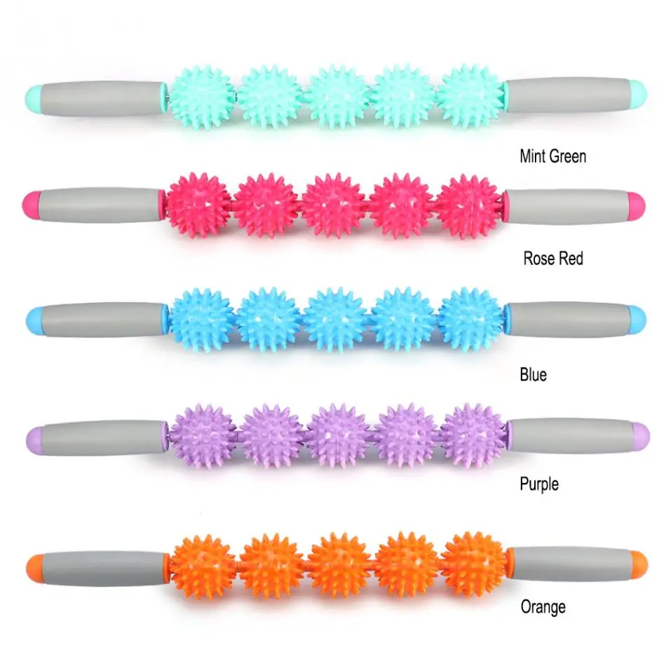 

Ball Massager Muscle Pain Relief Body Massage Stick Yoga Spiky Wand Trigger Point Roller Massage 5 Balls Anti Cellulite Massager