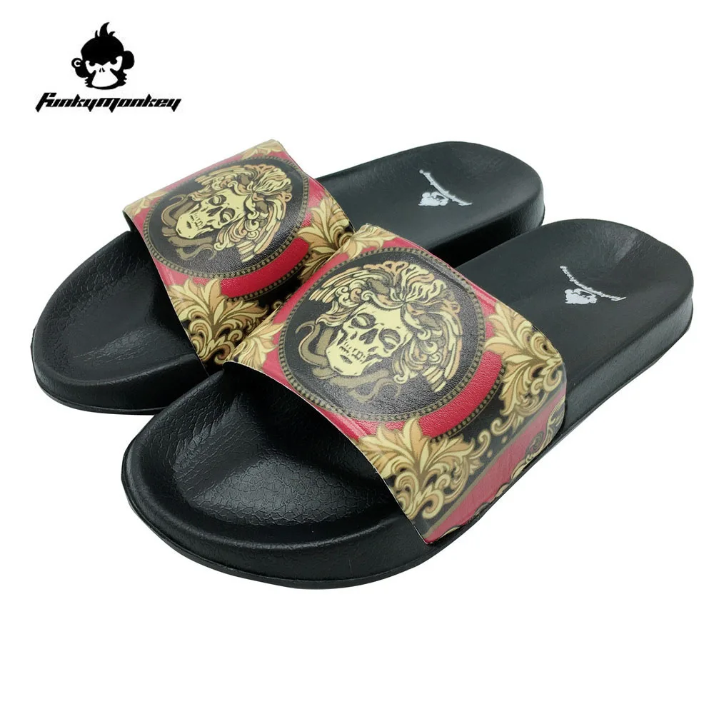Ceny FunkyMonkey moda męska czaszka kapcie fajne płaskie buty w stylu etnicznym mężczyzn