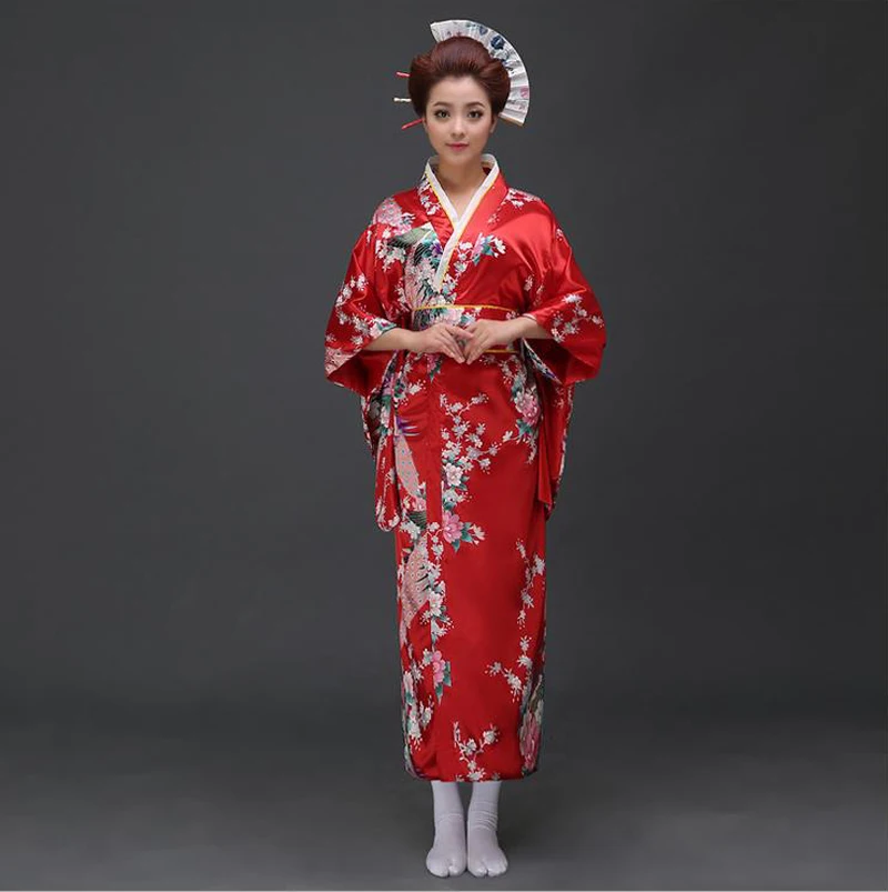 Màu đỏ truyền thống phụ nữ Silk Satin Kimono Yukata với Obi biểu diễn khiêu  vũ váy Nhật Cosplay Costume Flower One Size JK070|yukata obi|yukatared  yukata - AliExpress