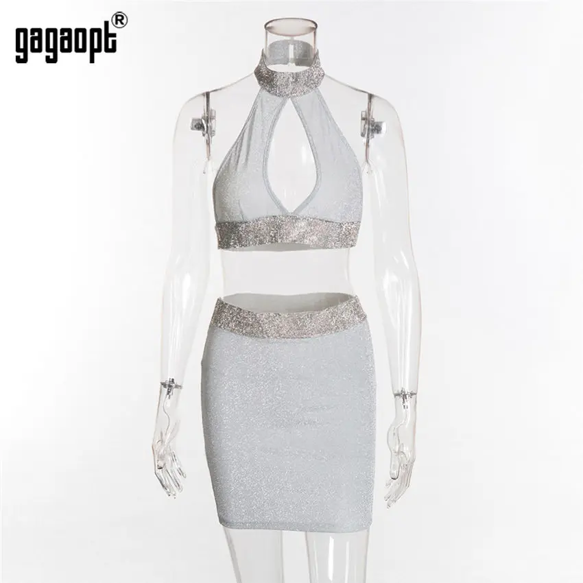 Gagaopt женское платье блестящее Сексуальное Женское Платье (топ с лямкой на шее +