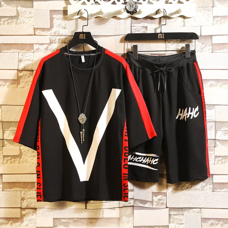 

2019 New Summer Men's Casual Suit Short-sleeved Loose Shorts Sports Suit Tide Suit MenSweat Suit Tracksuit Men Set Size M-3xl