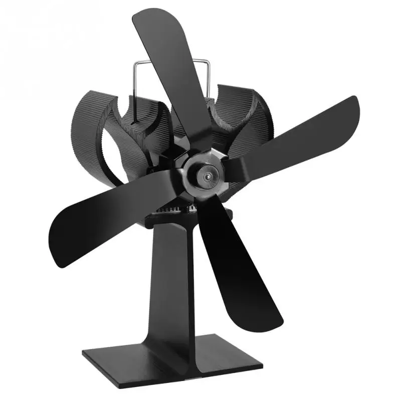 

Fireplace Heat Leaflet Fan Heat Powered Black Ultra Quiet Wood Fan Stove Compact Eco-friendly Burner