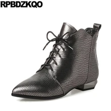 Острый носок больших размеров 10 батильоны женщины дизайнер металлический Передняя кружевная повседневная ботильоны осень осенняя плоские обувь Плюс размер Настоящая кожа Размер 41 китайский женская женский