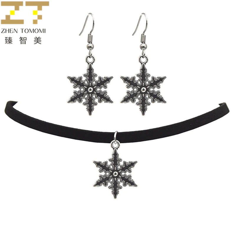 

ZHEN TOMOMI Women's Fashion Jewelry Sets Vintage Retro Snowflake Choker Necklace/Drop Earrings Women 2017 Jewelry Sets Wholesale