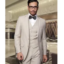 Men’s suits Custom Made wedding suits mens Tuxedos Jacket+Pants+Vest Beige mens suits two buttons best men suits