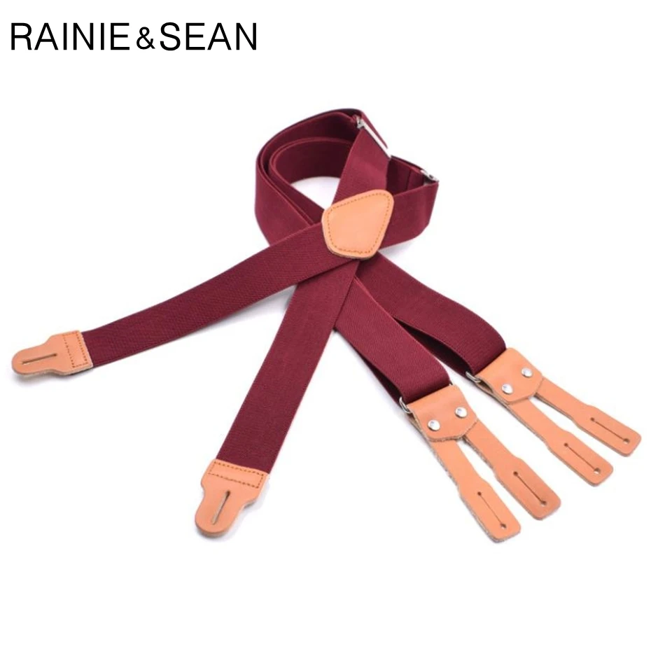 √ RAINIE SEAN Мужские Кнопки Подтяжки Для Рубашек Брекеты Мужчины Женщины Бежевый Натуральная Кожа