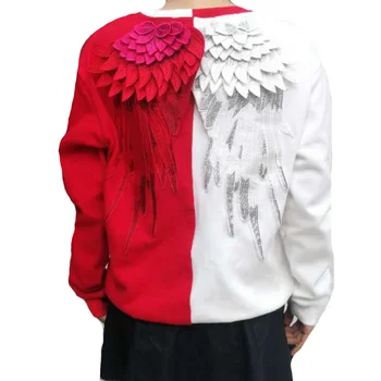 

Women Sweatshirts embroidery wings feathers in the long paragraph hedging round collar loose Sweatshirts female couple models