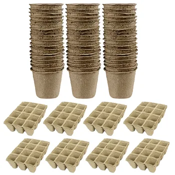 

Behogar 30PCS 8x8cm Round Peat Pots 10PCS 12-Slot Biodegradable Seed Starter Pots for Home Garden Flowers Fruits Herbs Vegetable