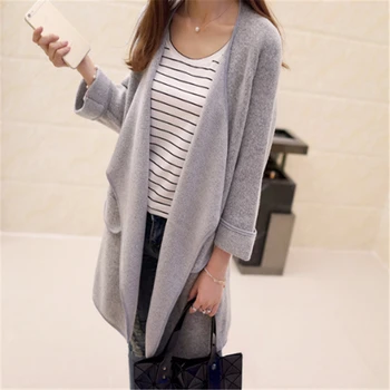 

New Hot Sale Winter Long Section Of Loose Sweater Coat Lapel Korean Women Leisure Wild Knit Cardigan B011