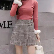 Модные женские туфли осень-зима клетчатая юбка Женский Высокая Талия шерстяные юбки Винтаж ломаную клетку юбка юбки Для женщин SK239
