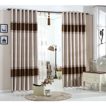 

Modern curtain European Embossed blackout curtain shade living room striped brown curtain fabrics ready made window treatment