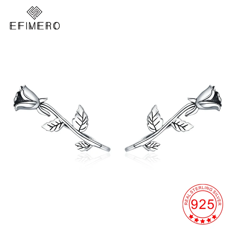 Розы уха серьги-клаймберы Настоящее серебро 925 проба цветок серьги-перевертыши ретро серьги ювелирные изделия подарок для нее