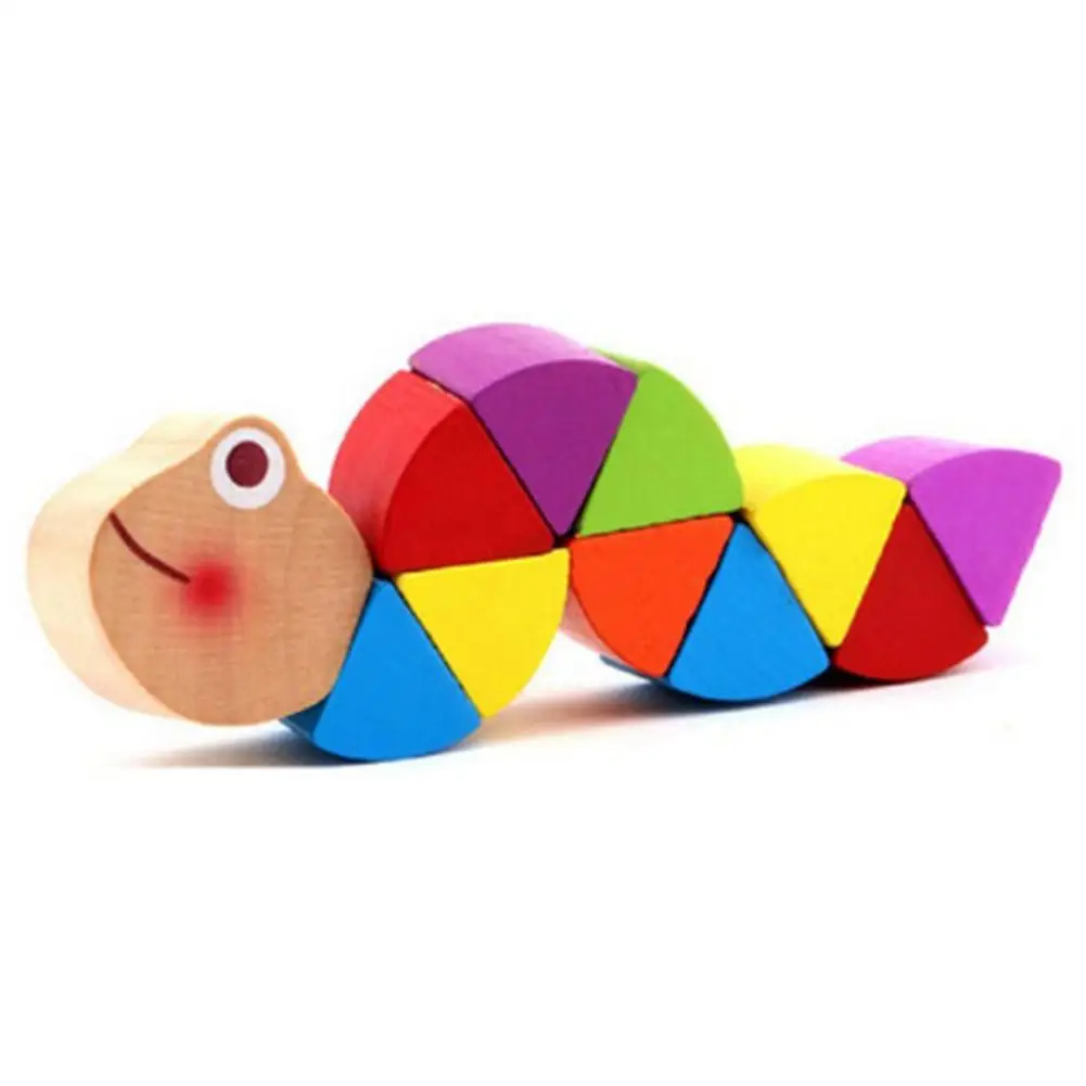 

Variegated Colored Caterpillar Puzzle Animal Doll Twisted Worm Wooden Toy Exercise Baby Fingers Flexible Kids Toy Gifts