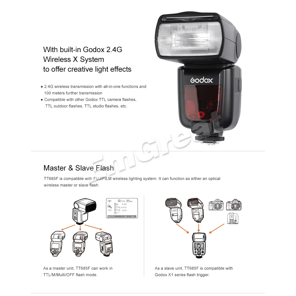 Godox TT685F 2 4G HSS 1/8000S TTL GN60 Вспышка Speedlite/фотовспышка с беспроводным триггером для