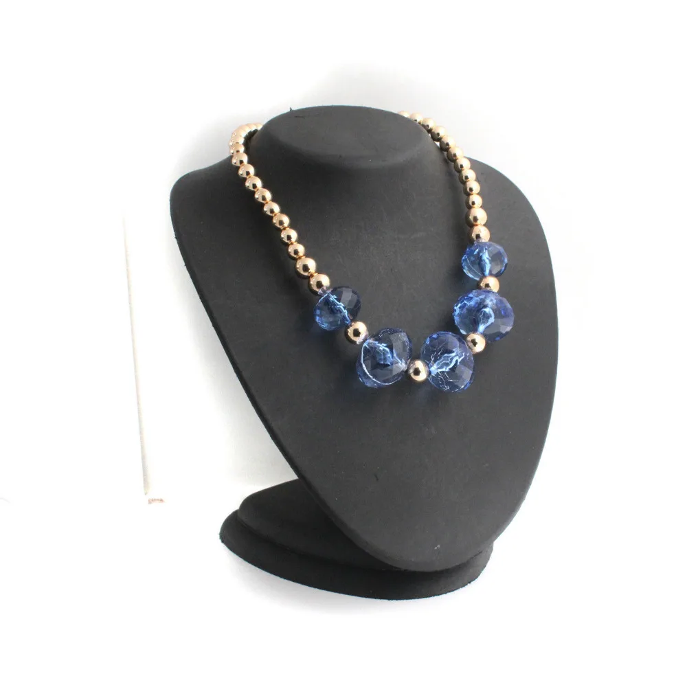

Miss charm Jew1574 Goldtone Blue Bold Faceted Crystal Polished Bead 16.5" Necklace